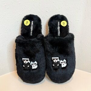 Karl Lagerfeld Paris Julissa Faux Fur Black Women’s Slippers Size 9.5 NWT